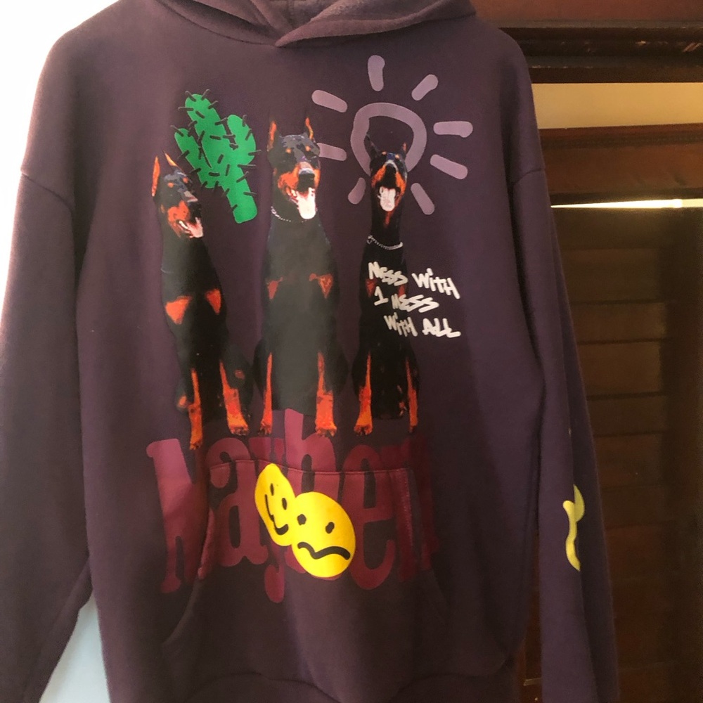 Pacsun Mahem Purple Graphic Pullover Hoodie with Doberman Print